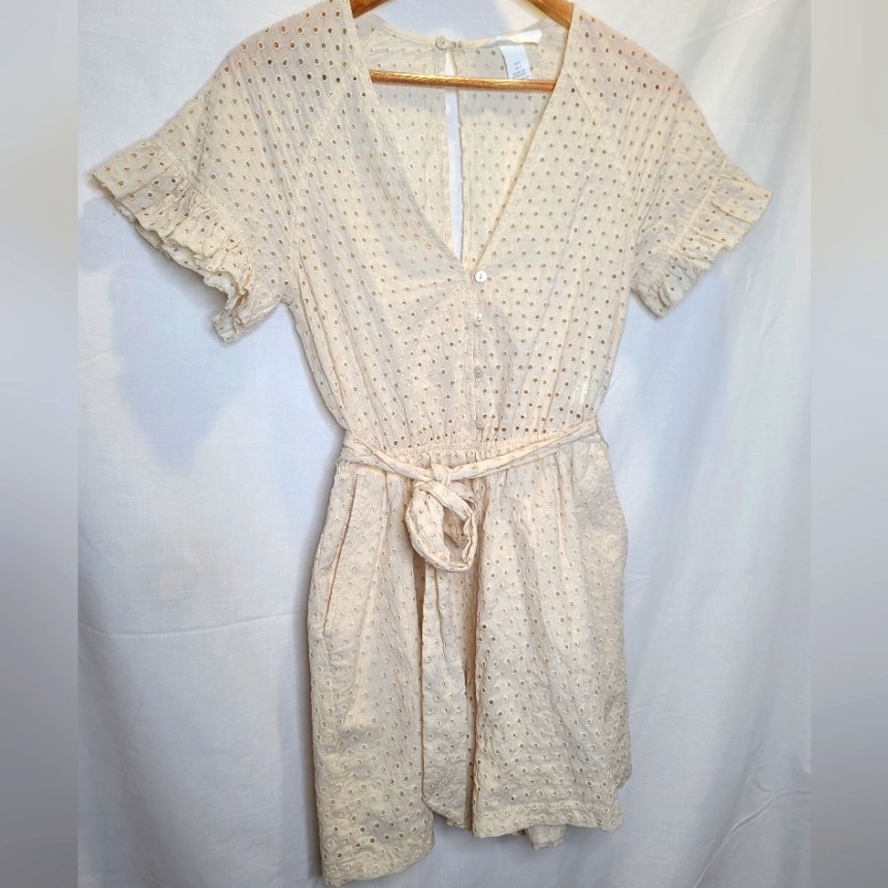 Eyelet v-neck romper